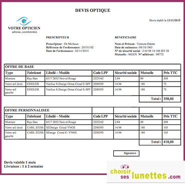 Devis lunettes online